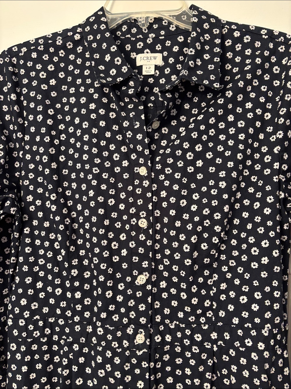 J. Crew Navy Blue Floral Midi Shirt Dress EUC 12 - Picture 3 of 14